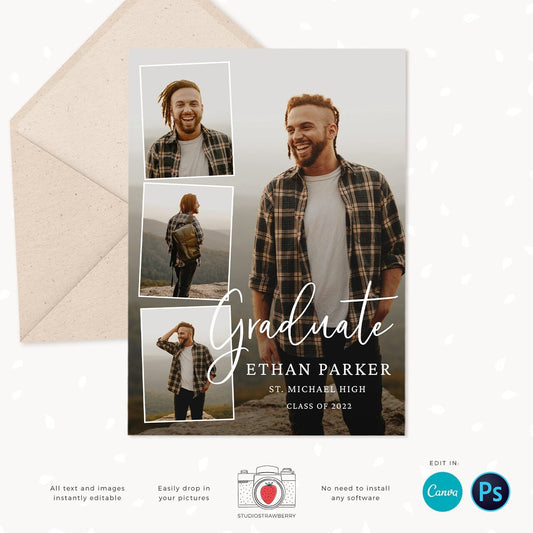 Guy graduation announcement, Graduation announcement boy, Senior Graduation Template, Graduation Announcement, Canva template, Photoshop