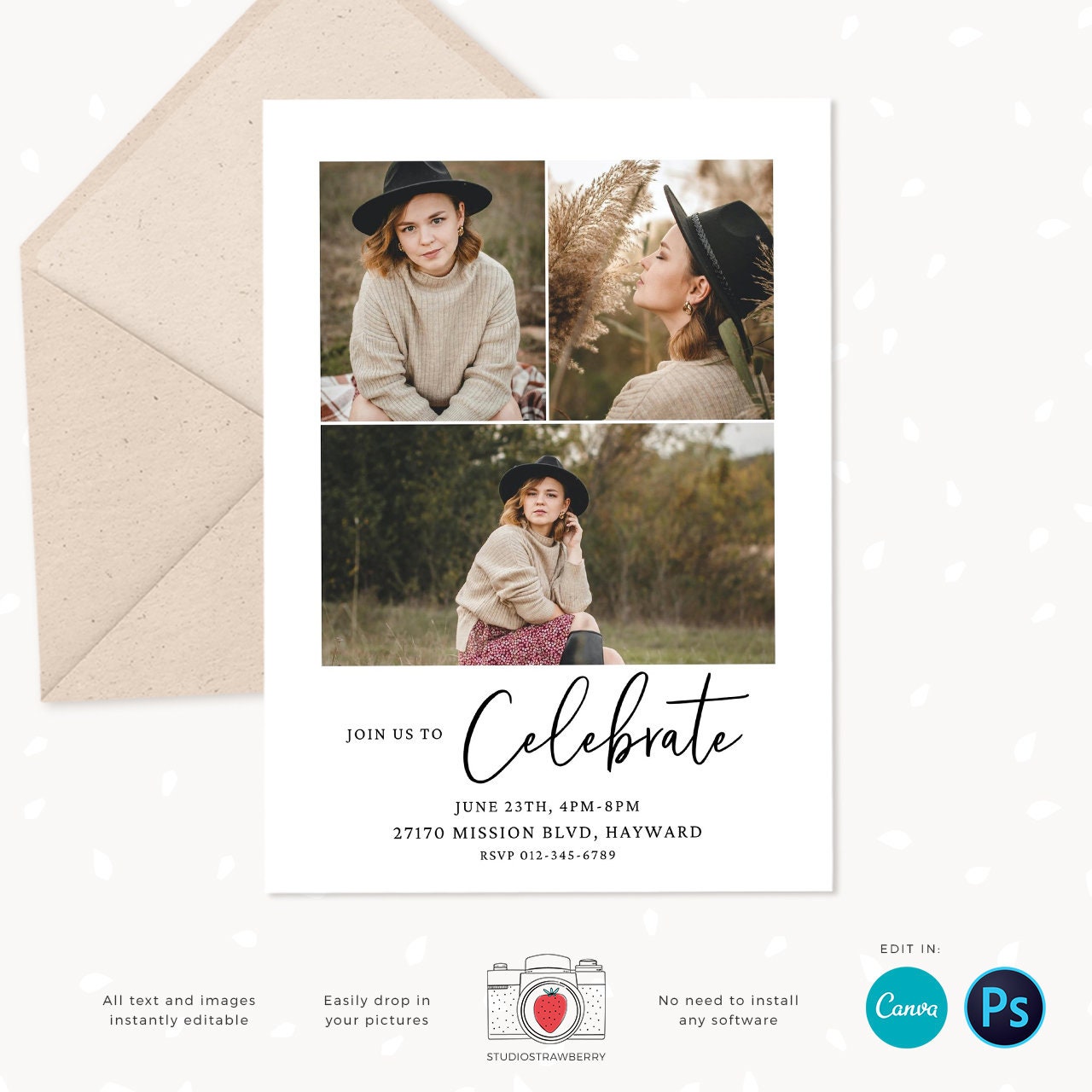 Graduation invitation template, Instantly editable, Editable Graduation Card, Senior Graduation Template, Senior Graduation Announcement
