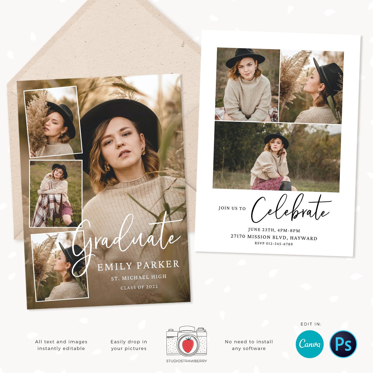 Graduation invitation template, Instantly editable, Editable Graduation Card, Senior Graduation Template, Senior Graduation Announcement