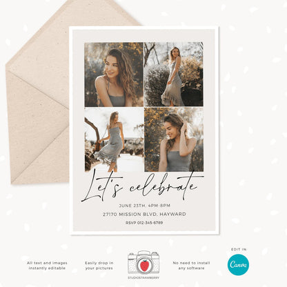Graduation invitation template, Instantly editable, Editable Graduation Card, Senior Graduation Template, Senior Graduation Announcement