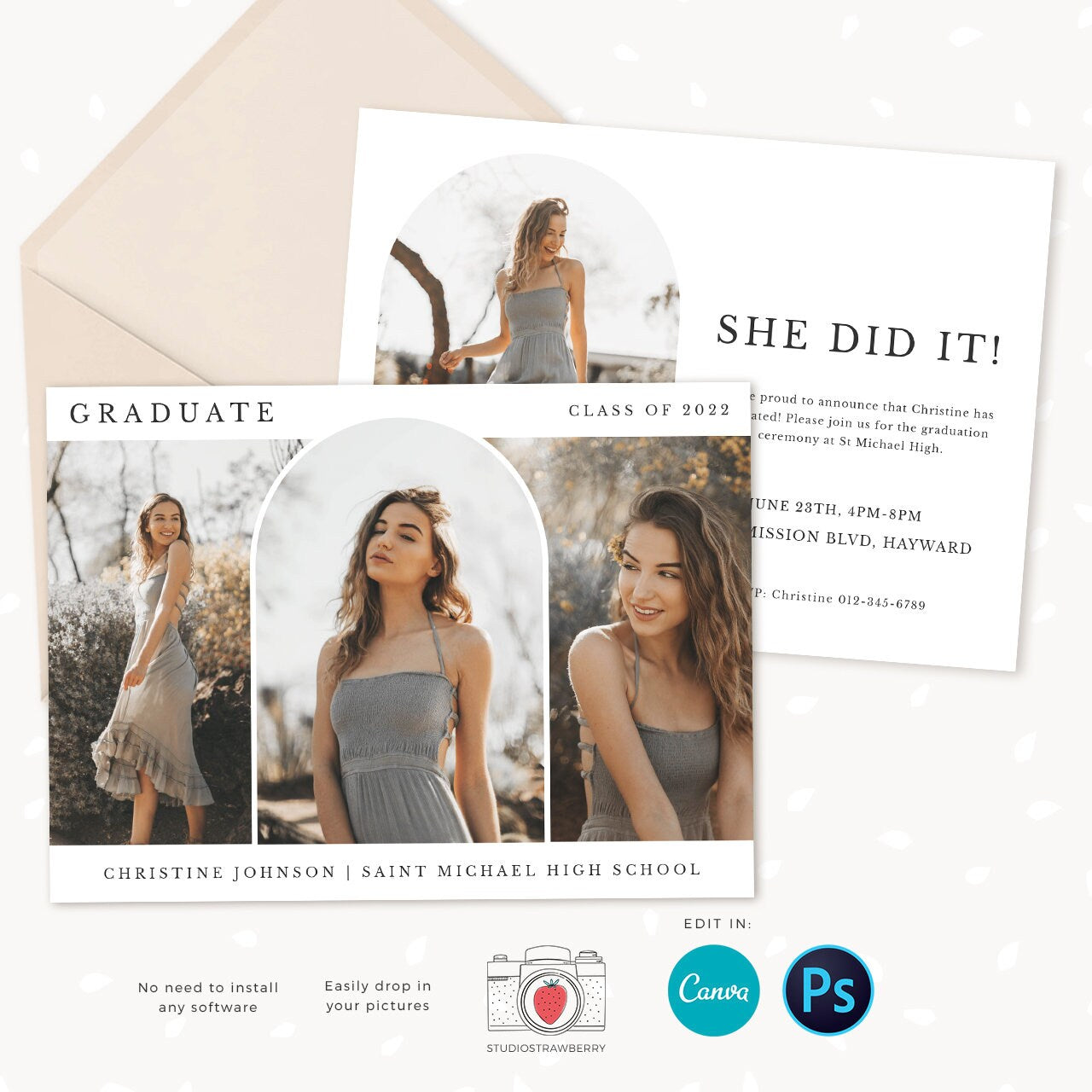 Graduation invitation template, Instantly editable, Editable Graduation Card, Senior Graduation Template, Senior Graduation Announcement