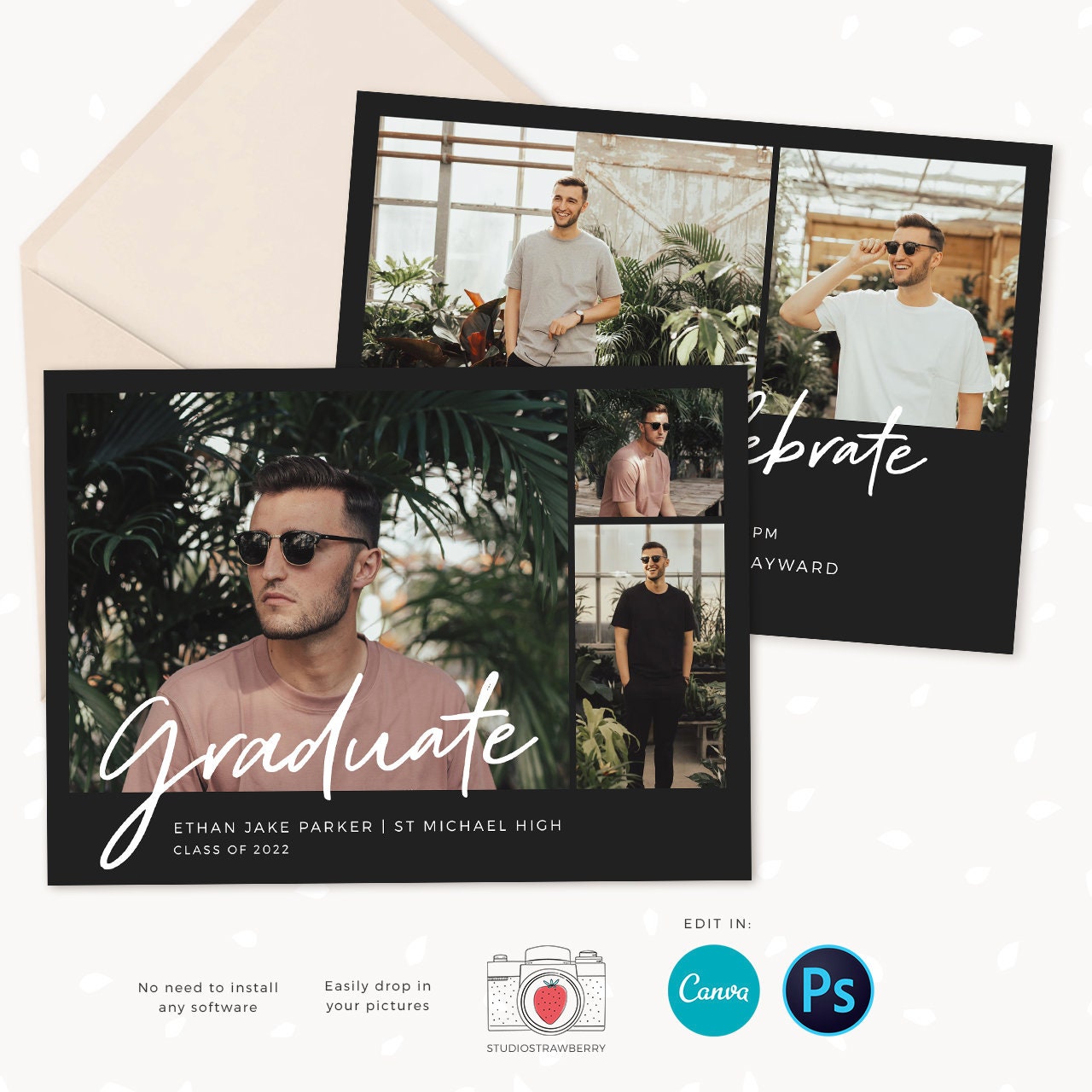 Guy graduation announcement, Graduation announcement boy, Senior Graduation Template, Graduation Announcement, Canva template, Male graduate