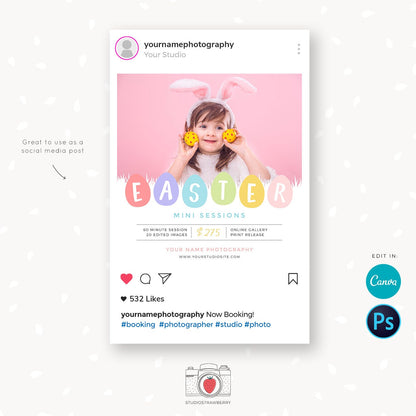 Easter Mini Session Template, Easter Mini Sessions Template, Easter minis marketing board, Easter Photo Sessions, Instantly editable