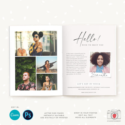 Senior Photography Magazine, Canva, Photoshop, 12 pages, Senior Marketing, Senior Magazine Template, Senior photographer, Senior graduations