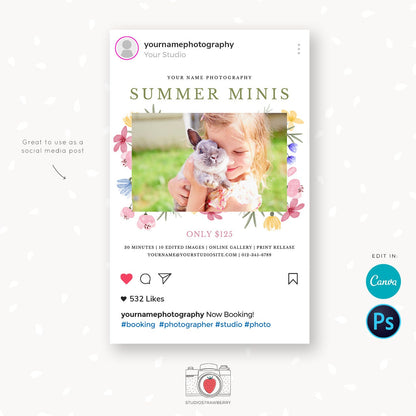 Summer Mini Session Template, Summer Mini Sessions, Summer minis, Marketing Board, Canva, Photoshop Template, Summer Photography Marketing