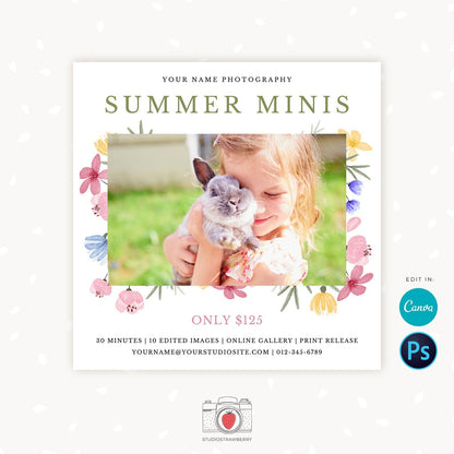 Summer Mini Session Template, Summer Mini Sessions, Summer minis, Marketing Board, Canva, Photoshop Template, Summer Photography Marketing