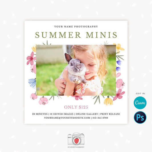 Summer Mini Session Template, Summer Mini Sessions, Summer minis, Marketing Board, Canva, Photoshop Template, Summer Photography Marketing