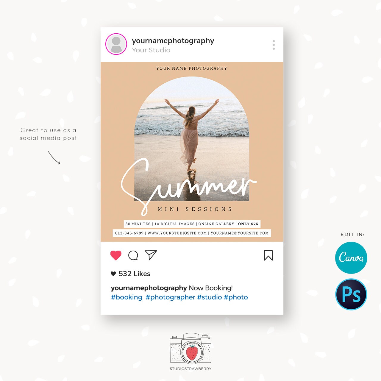 Summer Mini Session Template, Summer Mini Sessions, Summer minis, Marketing Board, Canva, Photoshop Template, Summer Photography Marketing
