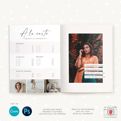 Senior Photography Magazine, Canva, Photoshop, 12 pages, Senior Marketing, Senior Magazine Template, Senior photographer, Senior graduations