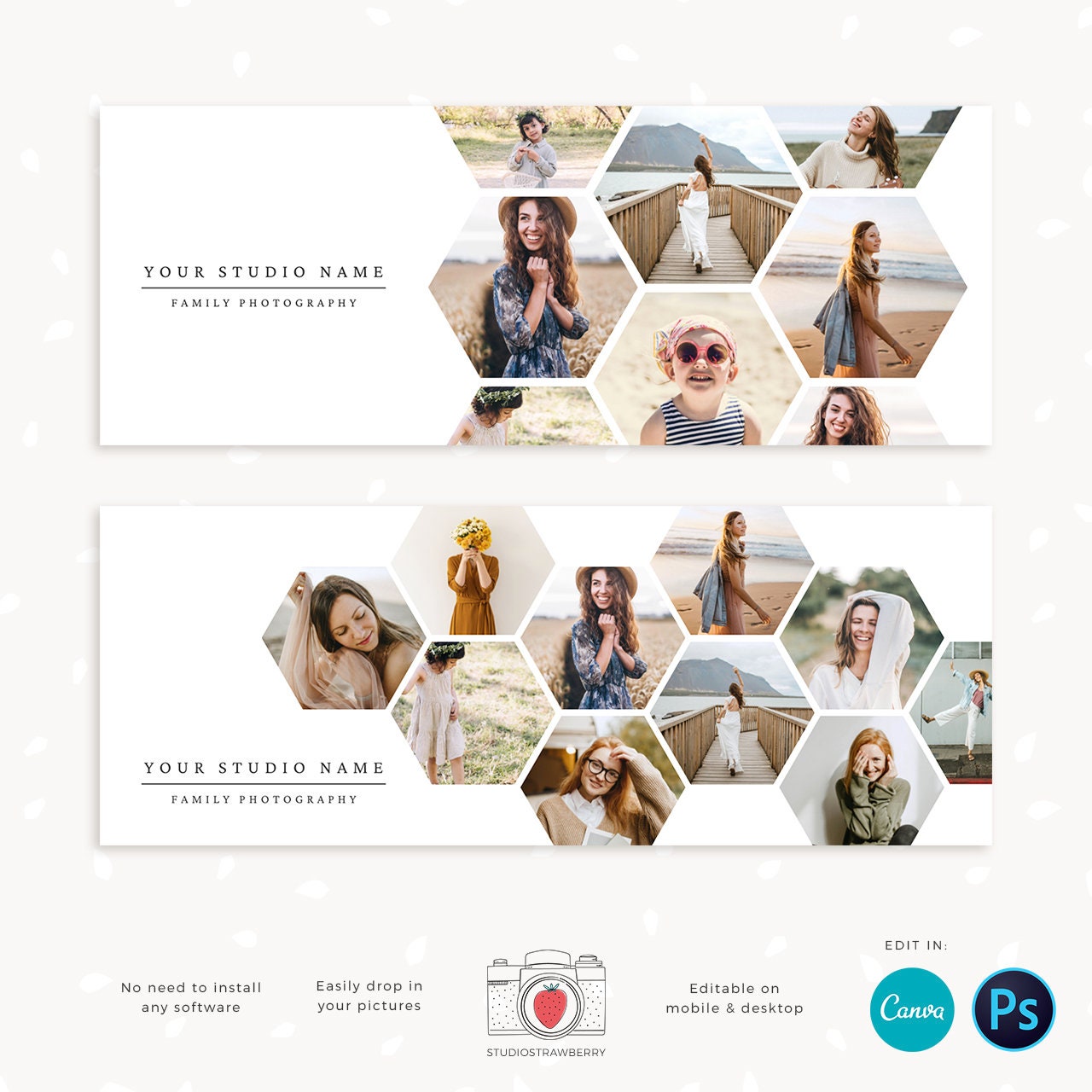 Facebook cover template, Canva, Photography Facebook Timeline Covers, Facebook Cover Template, Facebook Cover Photo, Honeycomb pics, Hexagon