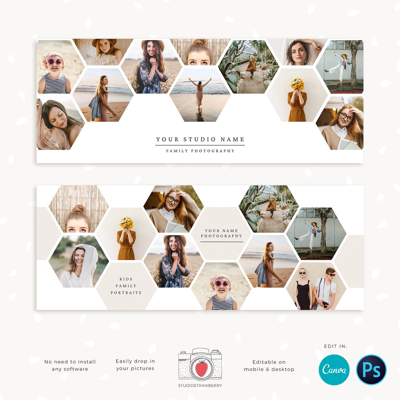 Facebook cover template, Canva, Photography Facebook Timeline Covers, Facebook Cover Template, Facebook Cover Photo, Honeycomb pics, Hexagon