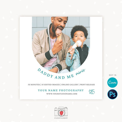 Daddy and Me Mini Session Template, Canva, Photoshop, Fathers day mini session template, Fathers Day Mini Sessions, Daddy and me, Dad and me