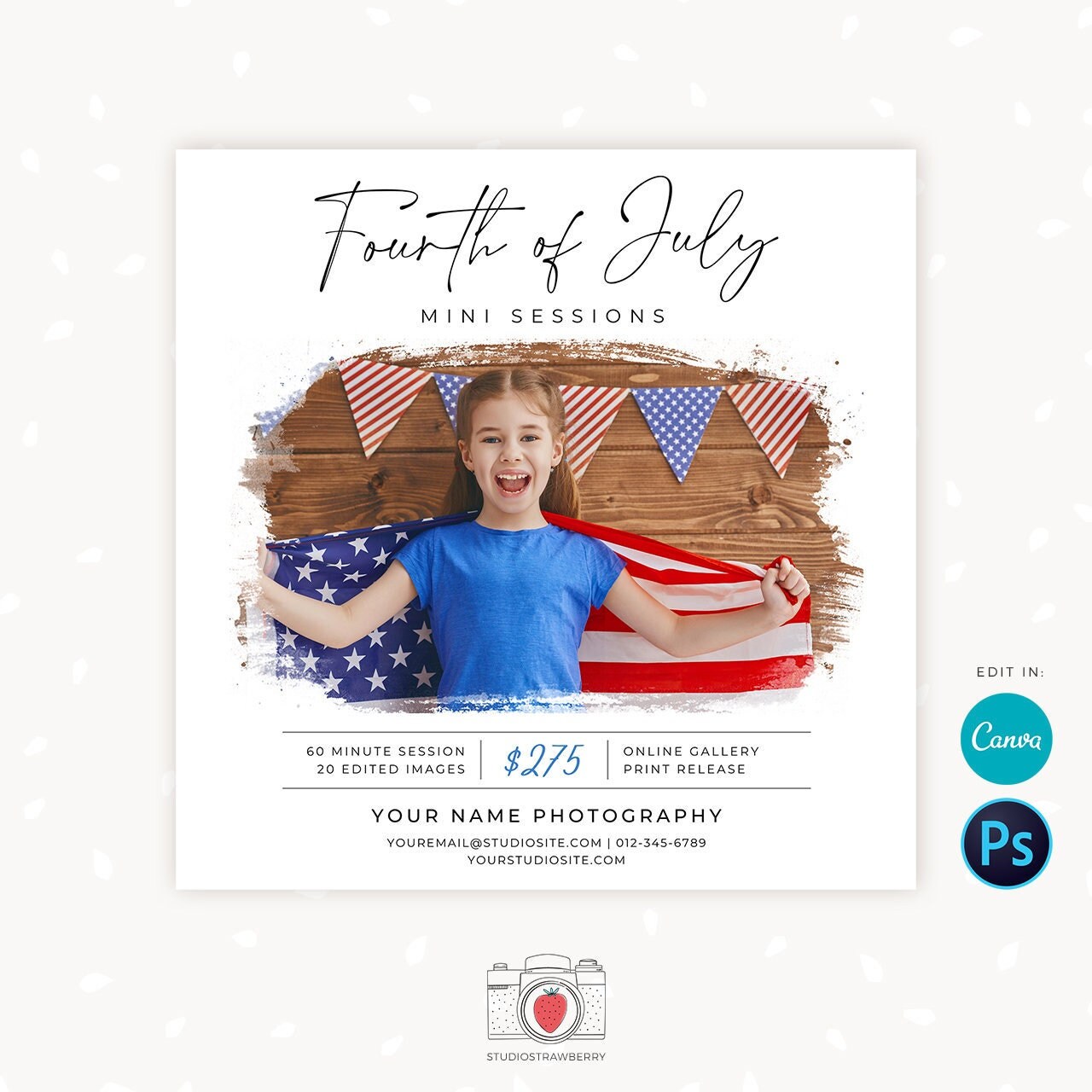 Fourth of July Mini Sessions Template, 4th of July, Independence Day Marketing Board, Mini Session Photoshop, Patriotic, Canva, Photoshop