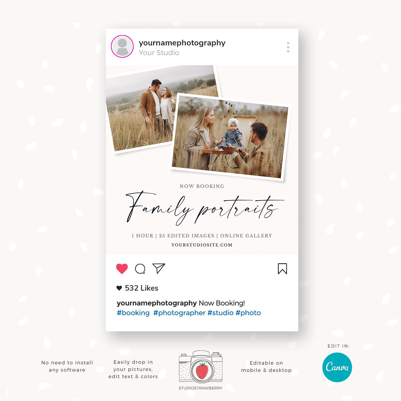 Photographer instagram template, Photographer instagram posts, Photography instagram template, Instagram feed posts photographers, Canva
