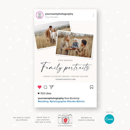 Photographer instagram template, Photographer instagram posts, Photography instagram template, Instagram feed posts photographers, Canva