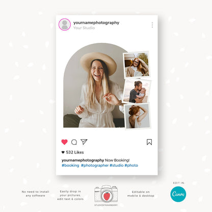 Photographer instagram template, Photographer instagram posts, Photography instagram template, Instagram feed posts photographers, Canva