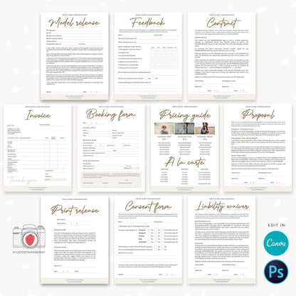Photography Business Forms Bundle, Photography Forms Template Set, Canva, Photoshop, Photography contract bundle, Photographer forms digital