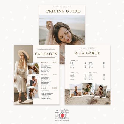Pricing template for photographers, pricing guide photography template, price list template, photographer pricing package list, Canva, PS