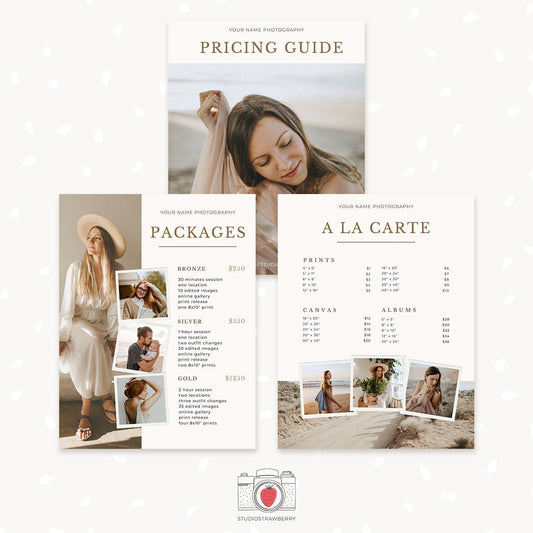 Pricing template for photographers, pricing guide photography template, price list template, photographer pricing package list, Canva, PS