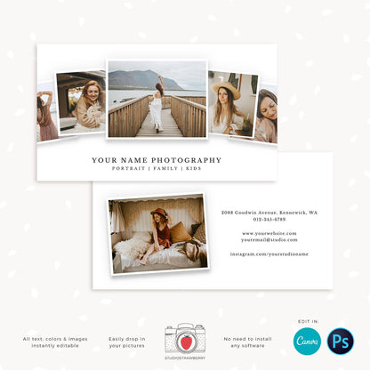 Photography Business Card Template, Photo Arch Business Card, Canva, Photoshop, Photo Business Cards, Social Contact, Photography Marketing