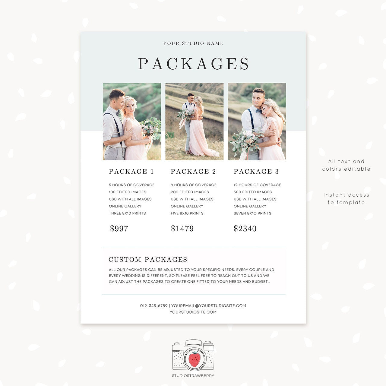 Pricing template for photographers, pricing guide wedding photography template, price list template, photographer pricing package list