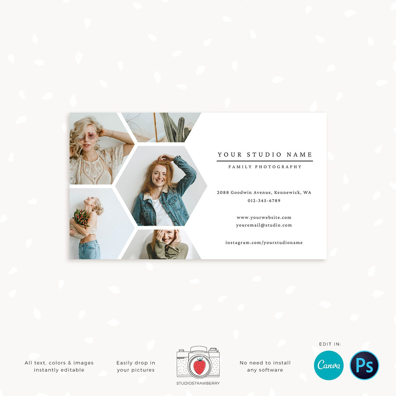 Photography Business Card Template, Honeycomb Business Card, Canva, Photoshop, Photo Business Cards, Social Contact, Photography Marketing