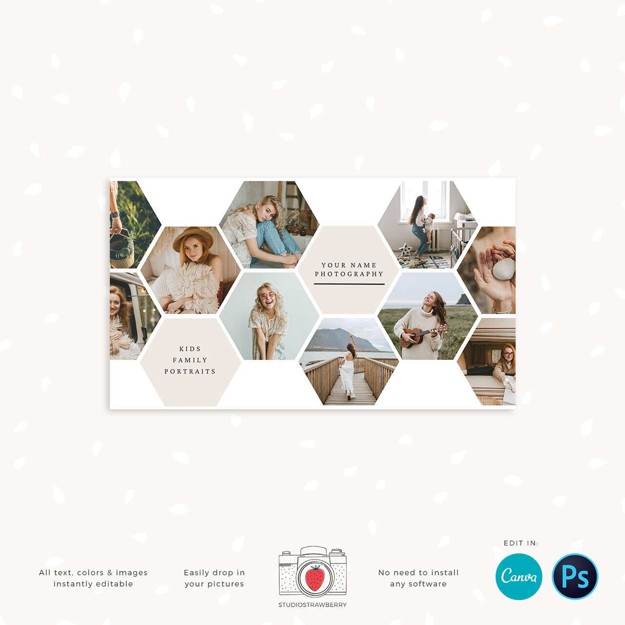 Photography Business Card Template, Honeycomb Business Card, Canva, Photoshop, Photo Business Cards, Social Contact, Photography Marketing