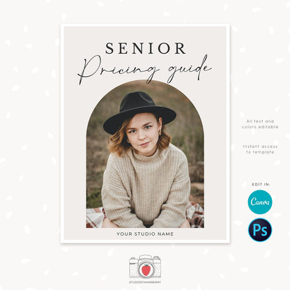 Senior Pricing guide template for photographers, Senior Graduate Photography Pricing List, Photographer Price List Template, Packages prints