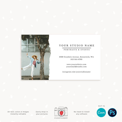 Photography Business Card Template, Torn Edges Business Card, Canva, Photoshop, Photo Business Cards, Social Contact, Photography Marketing