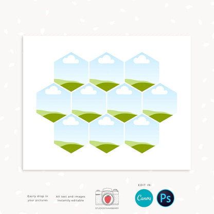 Honeycomb collage template, Canva, 8x10 Honeycomb photo collage template, Hexagon shape photo collage, Hexagon collage, 10 pictures collage