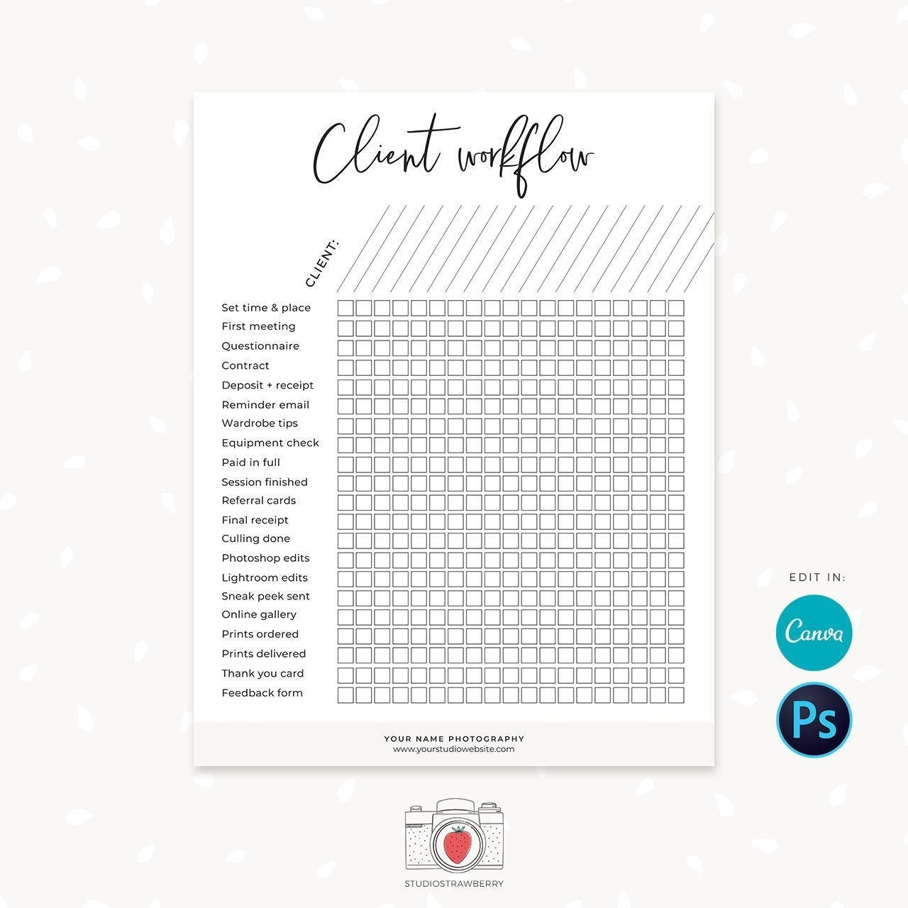 Client workflow for photographers, photography business, photo session workflow checklist, photographer client checklist, to do list, C01