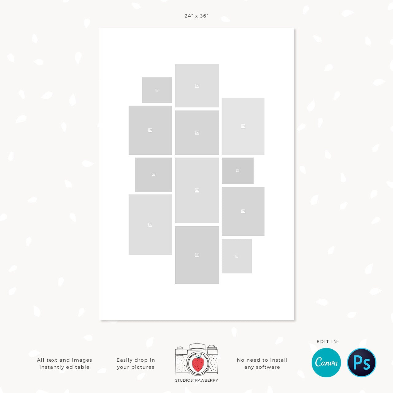 24x36 Photo collage, Poster Collage Template for 12 Photos, Poster size photo collage, Photo Collage Template, Storyboard, Memorial, Funeral