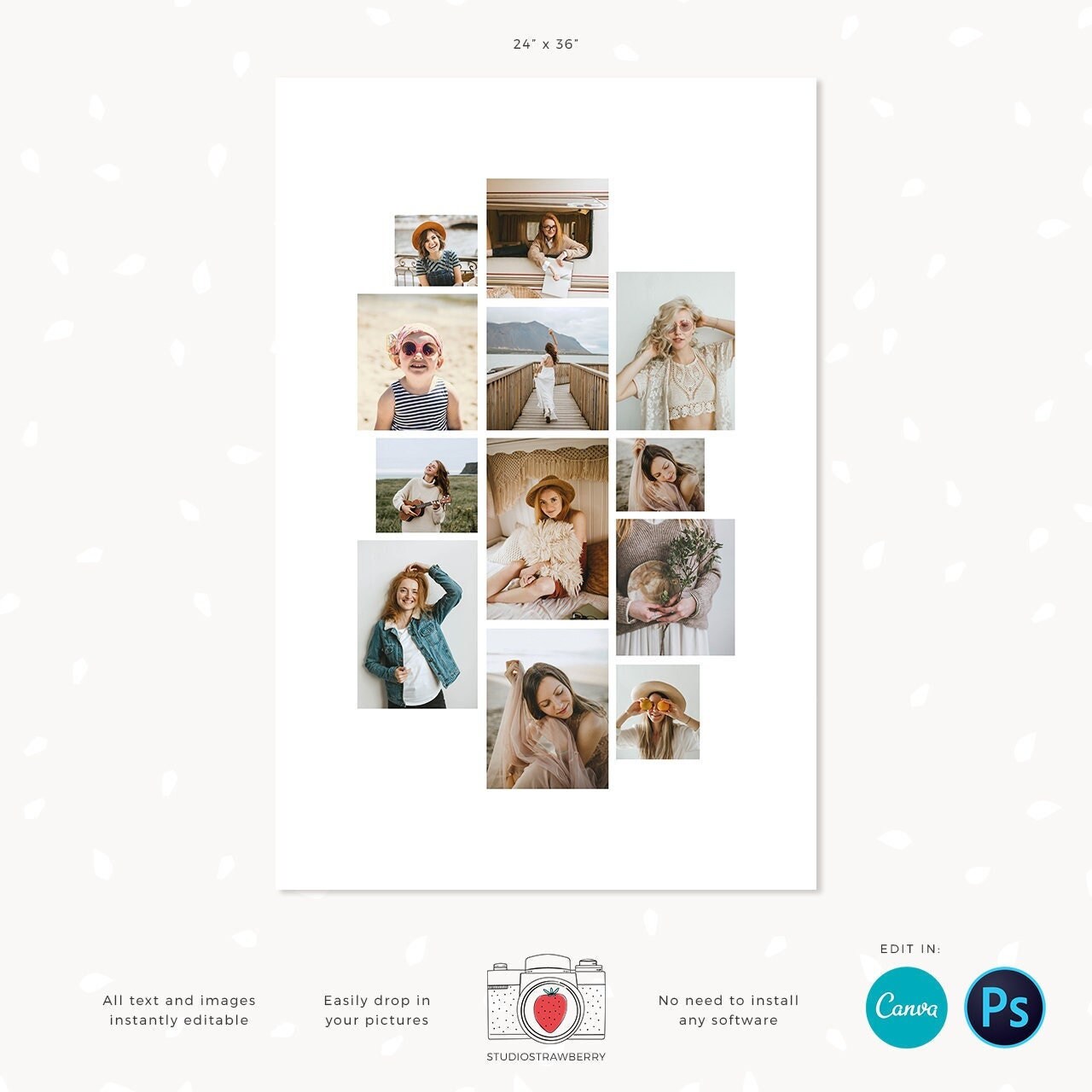 24x36 Photo collage, Poster Collage Template for 12 Photos, Poster size photo collage, Photo Collage Template, Storyboard, Memorial, Funeral