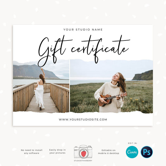 Photography gift certificate template, Canva, Photoshop, Photography gift card template, Photo Gift Cards, Photography Gift Certificate