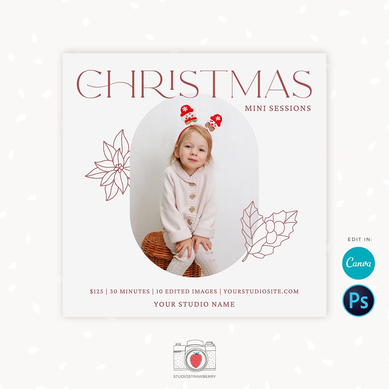 Christmas Mini Session Template, Christmas Minis template, Holiday Mini Session Template, Minimalist Christmas, Christmas marketing board