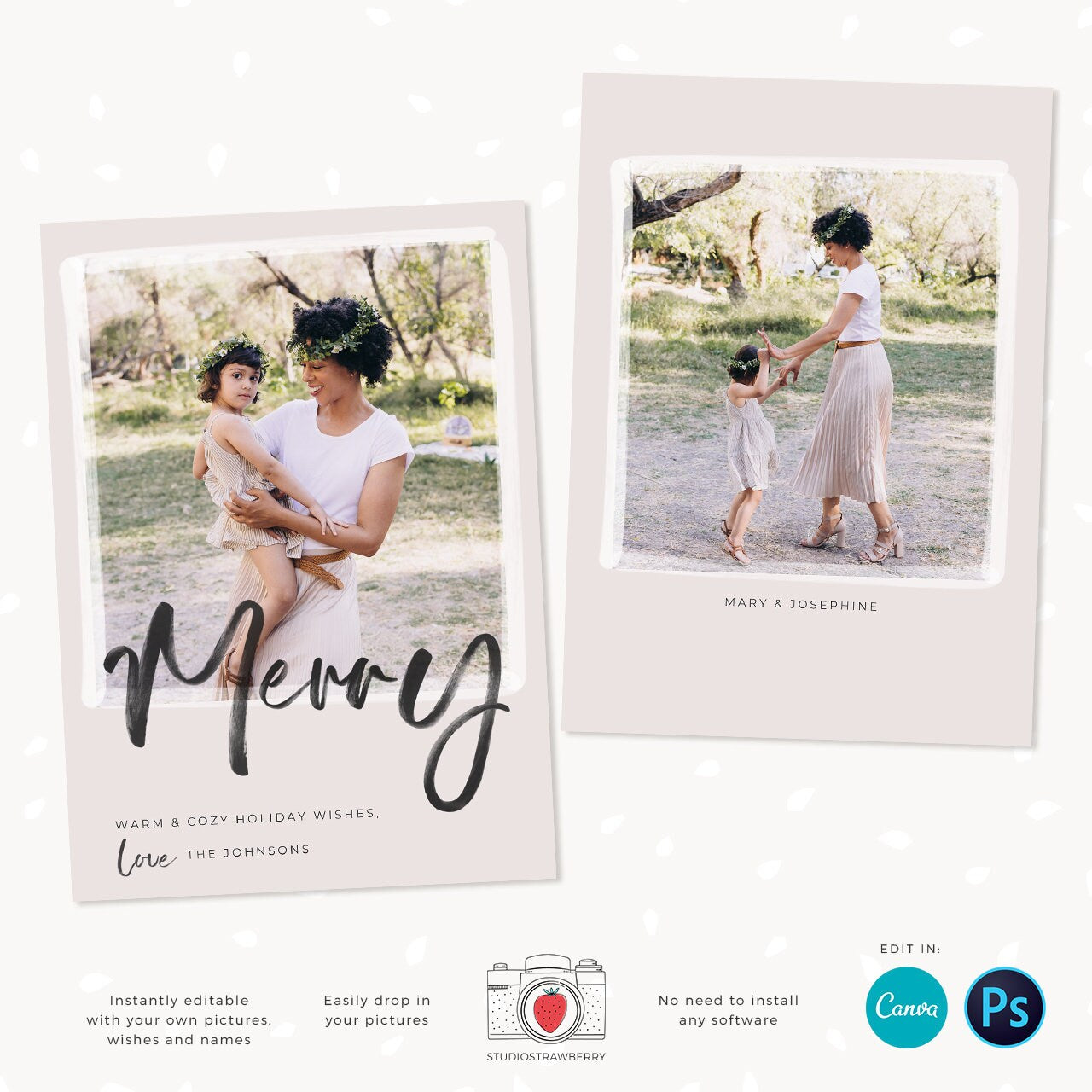 Christmas photo card template, Modern Christmas Card with Photo, Canva, Photo Holiday card, Christmas card with photo template, Merry