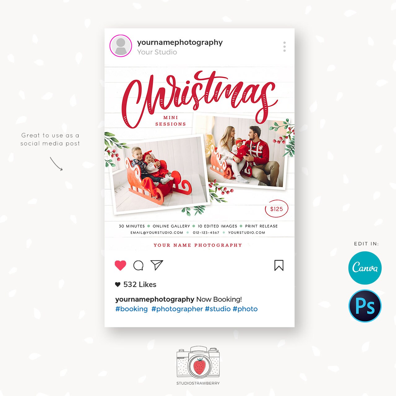 Christmas Mini Session Template, Christmas Minis template, Holiday Mini Session Template, Holiday Marketing Board, Christmas marketing board