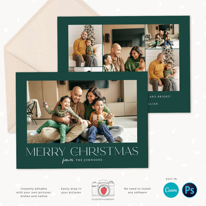 Christmas photo card template, Minimalist Christmas Card with Photo, Canva, Photo Holiday card, Christmas card with photo template, Merry