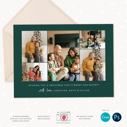 Christmas photo card template, Minimalist Christmas Card with Photo, Canva, Photo Holiday card, Christmas card with photo template, Merry