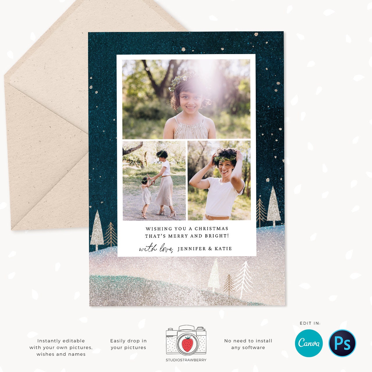 Christmas photo card template, Christmas Card with Photo, Canva, Photo Holiday card, Christmas card with photo template, Merry Christmas