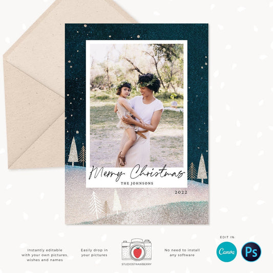 Christmas photo card template, Christmas Card with Photo, Canva, Photo Holiday card, Christmas card with photo template, Merry Christmas