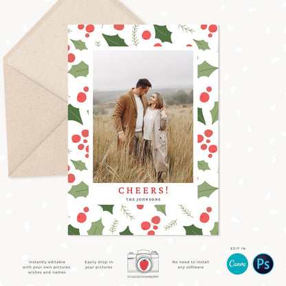 Christmas photo card template, Christmas Card with Photo, Canva, Photo Holiday card, Christmas card with photo template, Merry Christmas