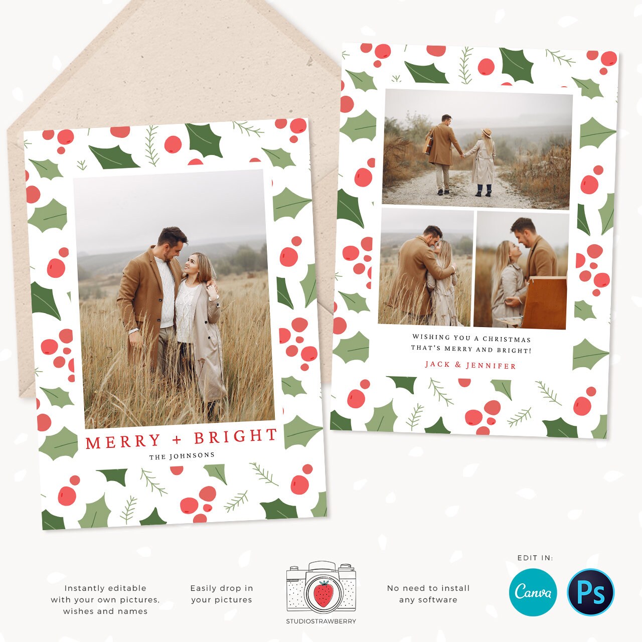 Christmas photo card template, Christmas Card with Photo, Canva, Photo Holiday card, Christmas card with photo template, Merry Christmas