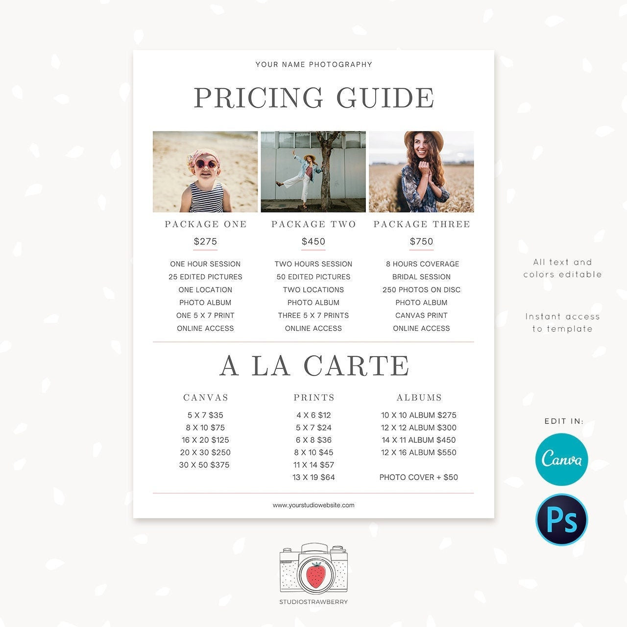 Pricing guide template for photographers, Photography Pricing List Template, Photographer Price List Template, Pricing Guide Template, C05