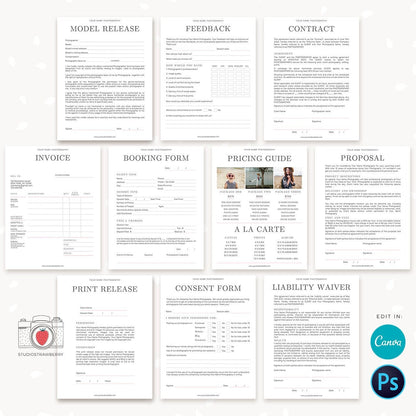 Photography Business Forms Bundle, Photography Forms Template Set, Canva, Photoshop, Photography contract bundle, Photographer forms, C05