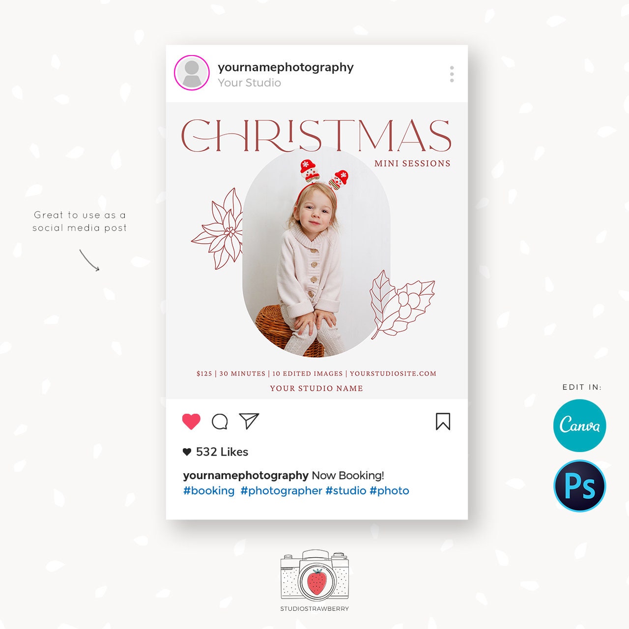 Christmas Mini Session Template, Christmas Minis template, Holiday Mini Session Template, Minimalist Christmas, Christmas marketing board