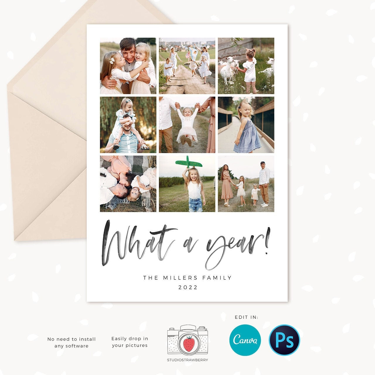 Year in review Christmas card template, Canva, 2022 collage, Year in review template collage, Year in review holiday card, 2022 Pictures