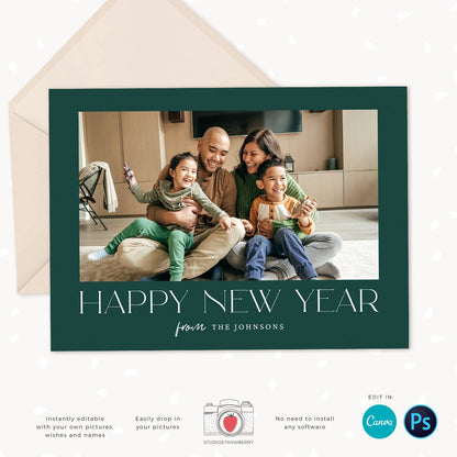 Christmas photo card template, Minimalist Christmas Card with Photo, Canva, Photo Holiday card, Christmas card with photo template, Merry