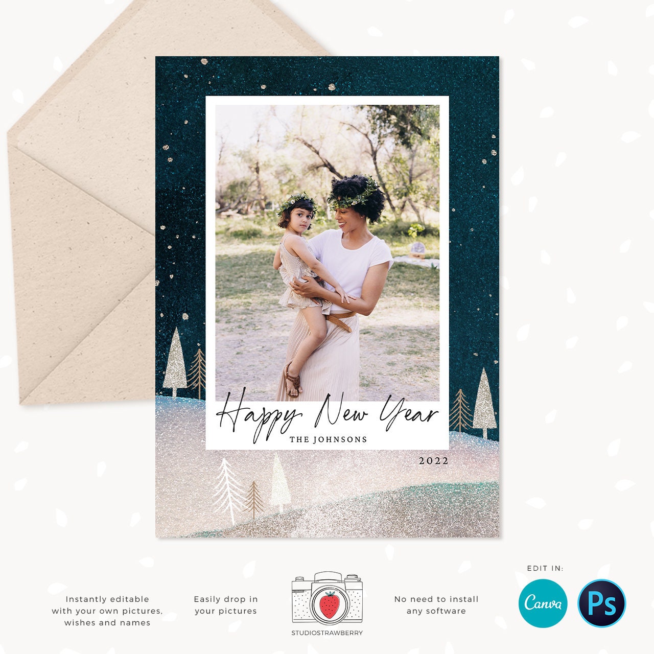 Christmas photo card template, Christmas Card with Photo, Canva, Photo Holiday card, Christmas card with photo template, Merry Christmas