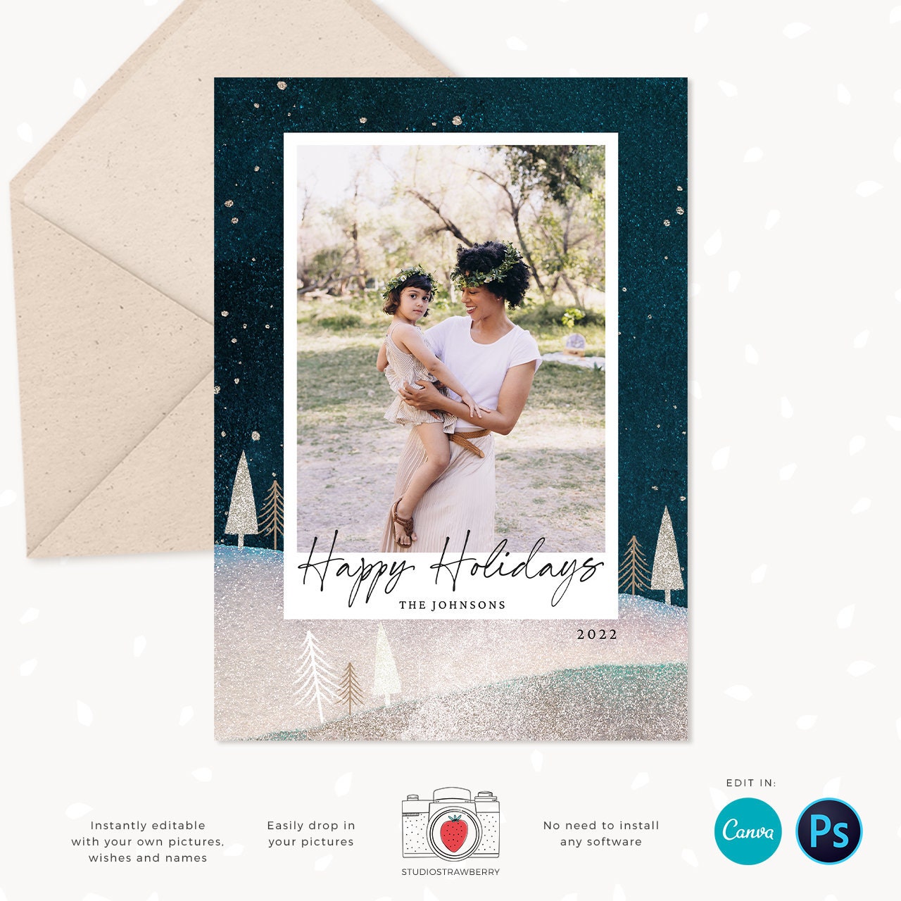 Christmas photo card template, Christmas Card with Photo, Canva, Photo Holiday card, Christmas card with photo template, Merry Christmas